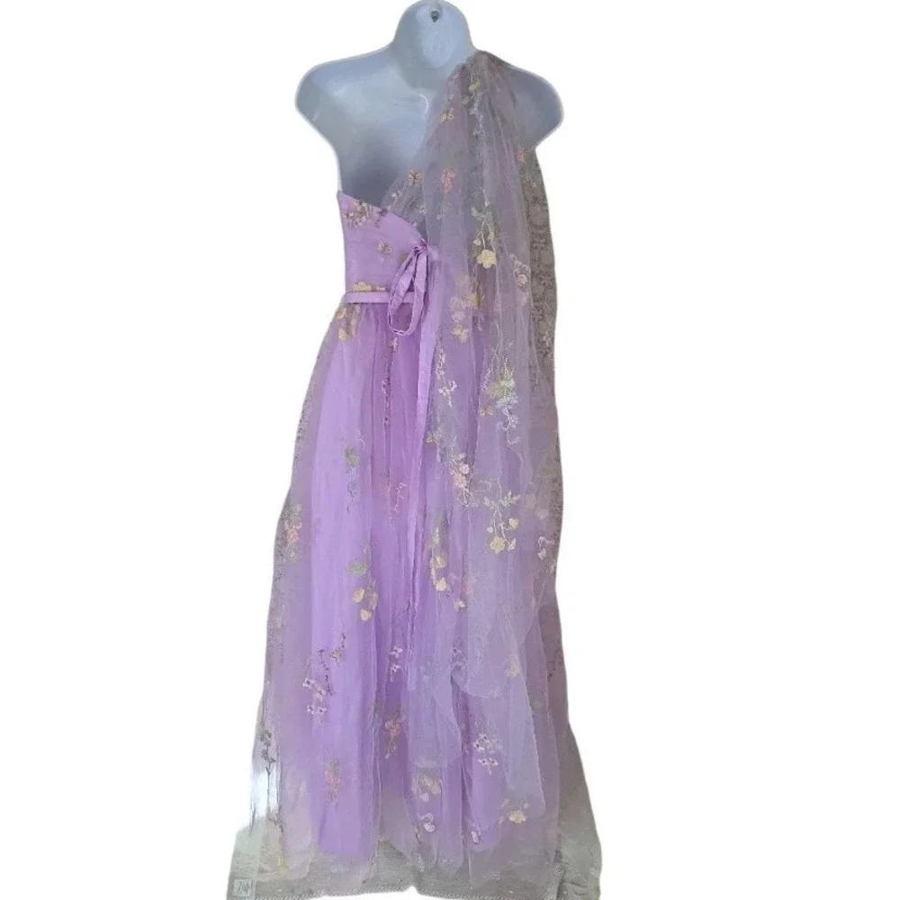 Girls Purple Fairy Dress 14 Maxi Floral Corset One Shoulder Special Event NWT
